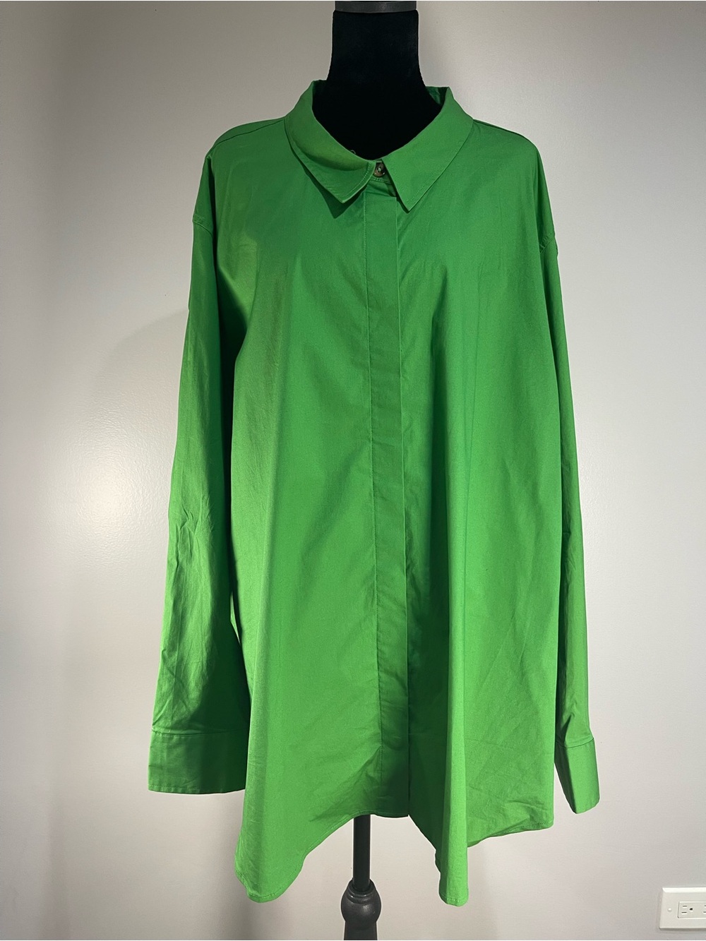 Universal Standard Green Oversized Button-Front Casual Shirt Stretch Cotton